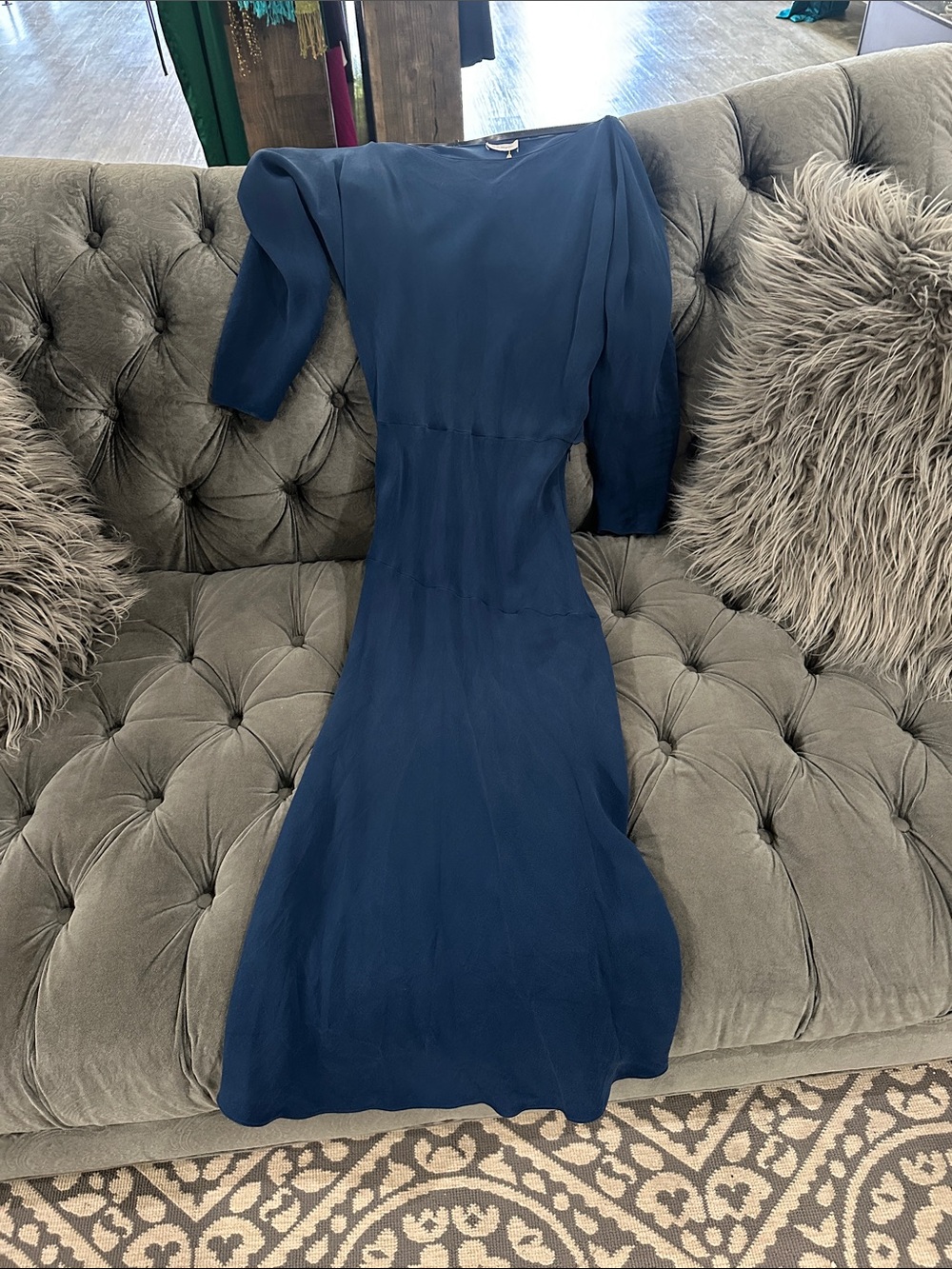 Salvatore Ferragamo Midnight Blue Long-Sleeve Midi Dress